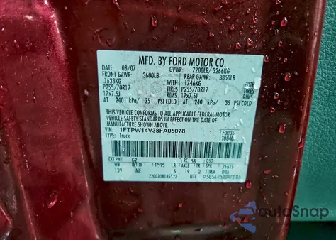 2008 Ford F150 Supercrew z USA, uszkodzony, nr VIN 1FTPW14V38FA05078